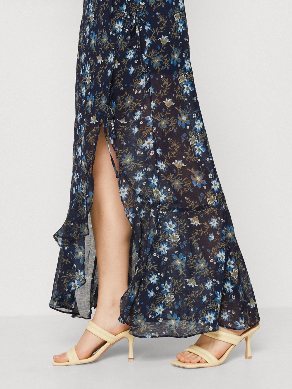 Free People Navy Floral Maxi Skirt with Side Slit